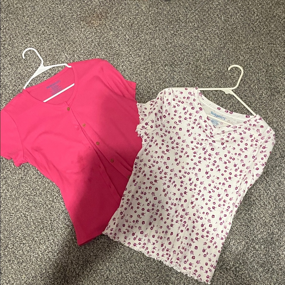 Pink Button-Up Cardigan and Floral T-Shirt Set